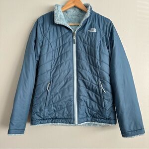 The North Face Jacket Womens Small Blue Reversible Puffer Fleece Faux Fur